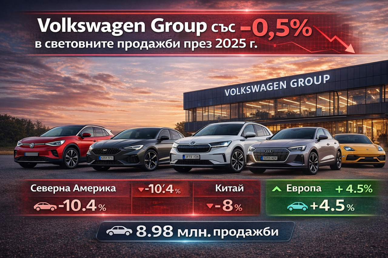 Продажбите на Volkswagen Group спадат с 0,5% през 2025 г.