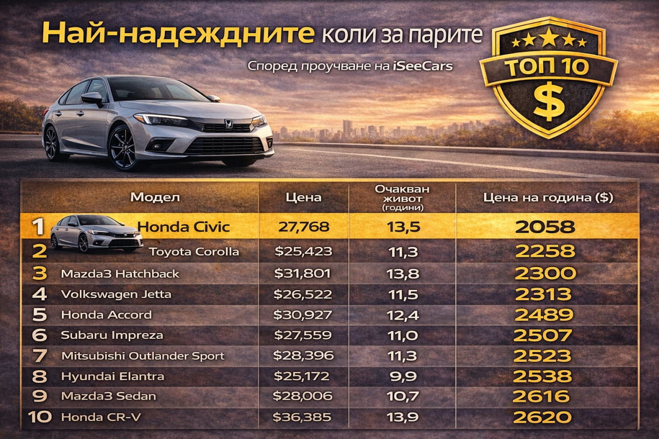 Honda Civic оглави класация за най-добра надеждност спрямо цената