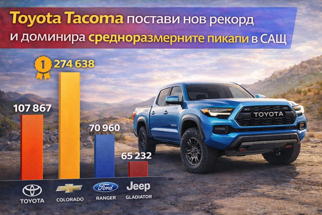 Toyota Tacoma постави рекорд по продажби в САЩ през 2025 г.