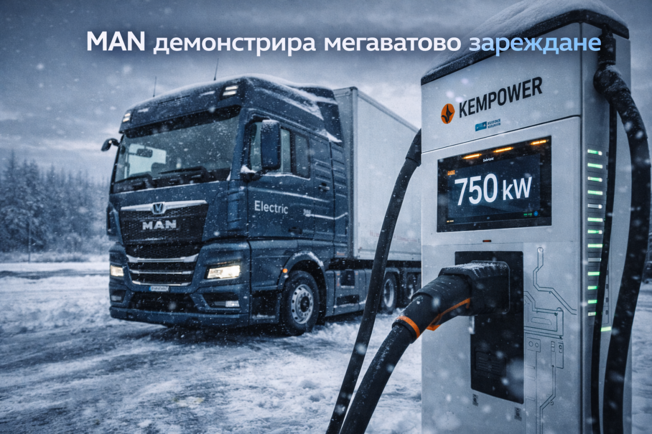 Зареждане с 750 kW при минусови температури: MAN тества мегаватово зареждане за електрическите си камиони