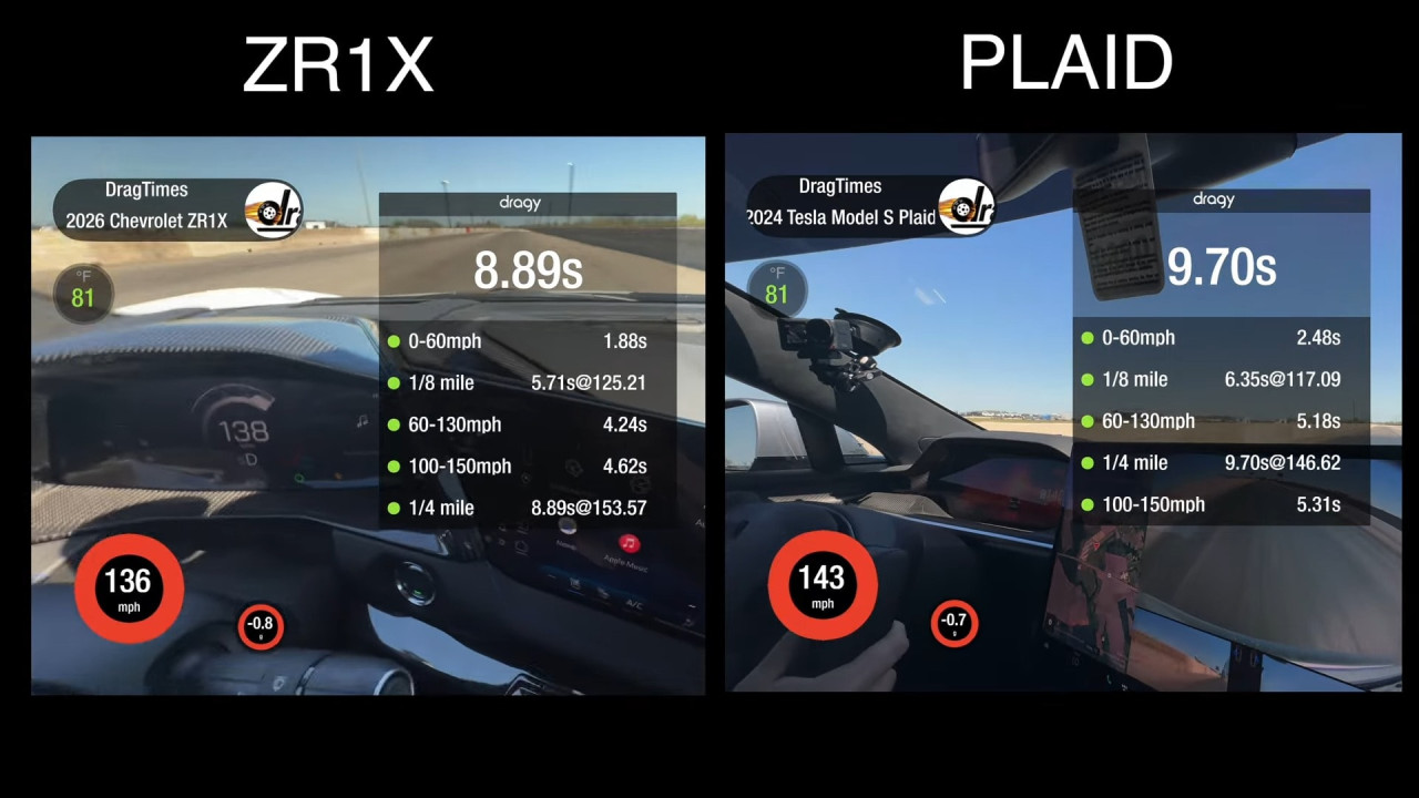 Chevrolet Corvette ZR1X победи три Tesla Model S Plaid