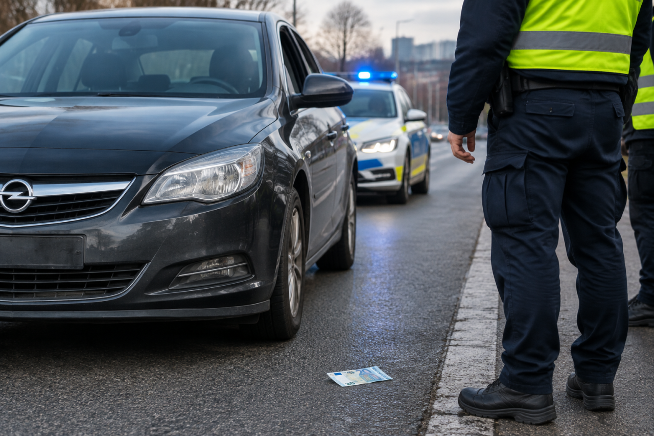 Шофьор с Opel подхвърли 20 евро на полицаи