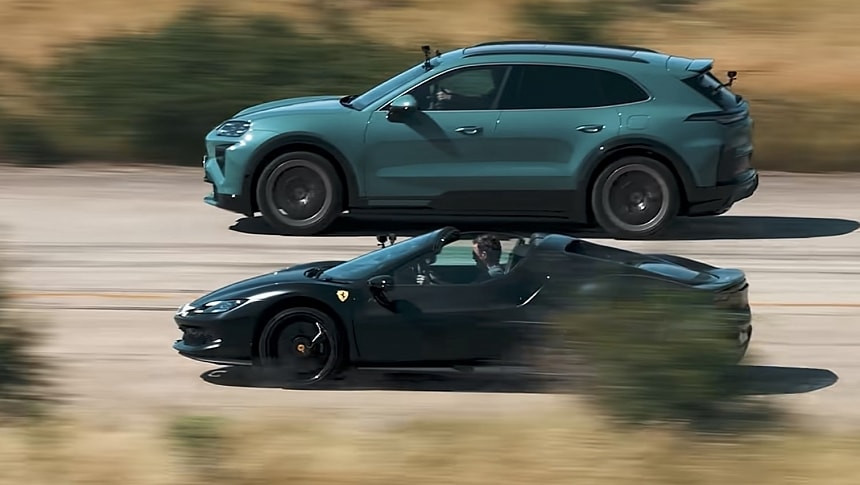 Porsche Cayenne Turbo Electric победи Ferrari 296 GTS на драг въпреки теглото си
