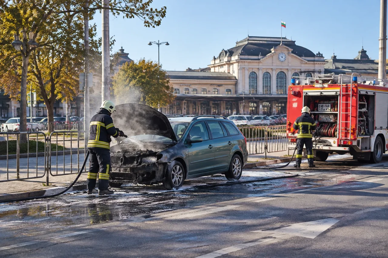 Автомобил се запали до Централна гара в Пловдив
