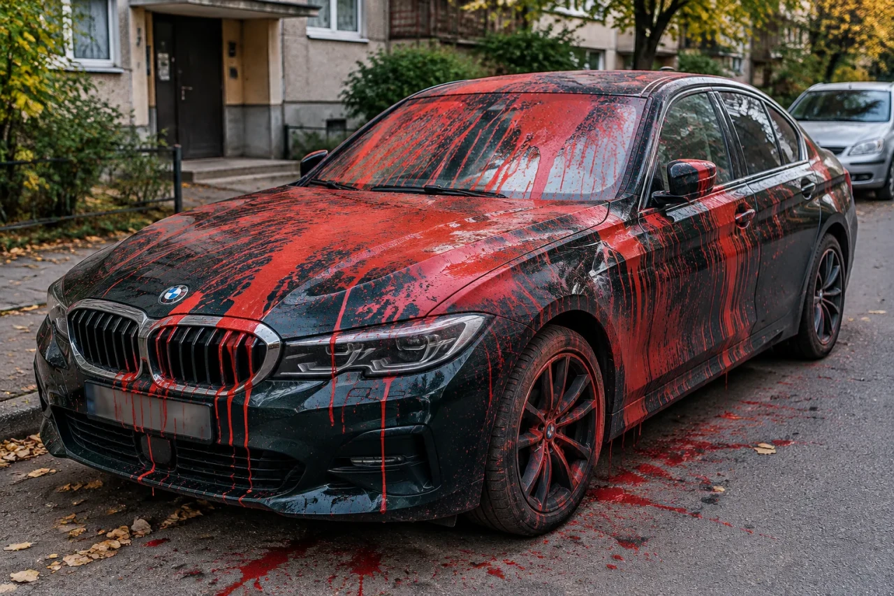BMW осъмна залято с червена боя в Казанлък